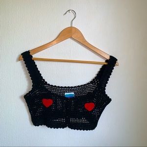 UNIF Black Heart Crochet Button Crop Top